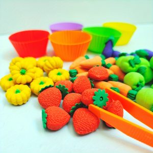 57pcs Vegetable Sorting & Counting Toy Set with Dual Tweezers - Color Matching Game for Motor Skills Development, Perfect Gift for Youngsters