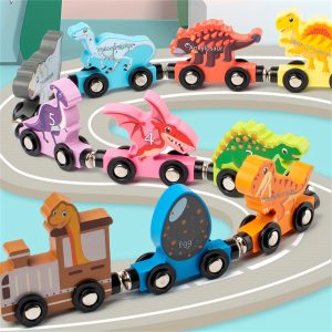 10pcs Magnetic Wooden Dinosaur Train Set, Educational Toy for Children, Hand-Eye Coordination Development, Assorted Colors, Wooden Construction, Ideal for Birthday, Halloween, Christmas Gifts
